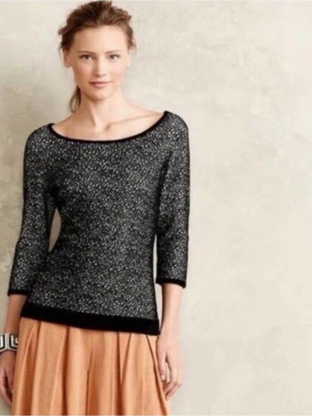 Moth Anthropologie Lana Black White Polka Dot Textured Knit Sweater Top
